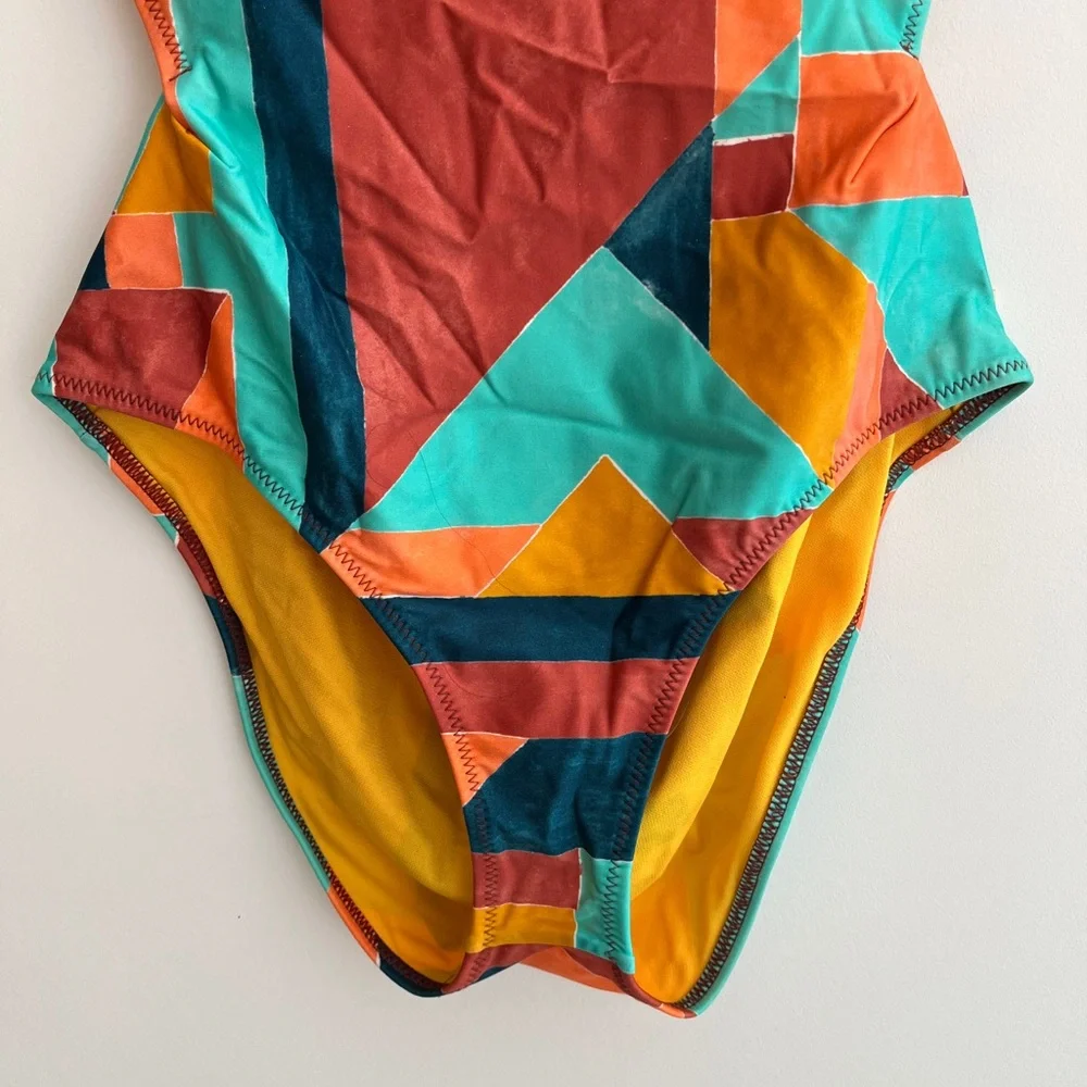 PRANA Neolani One Piece Swimsuit Geometric Pattern Atlantic Seaglass Resortwear - Picture 3 of 16